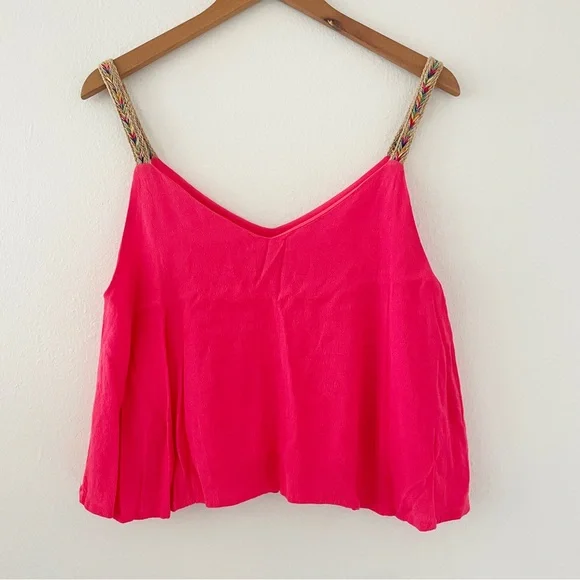 Blue Rain Pink Crop Top Tank Top With Multicolor Woven Straps - Picture 1 of 3